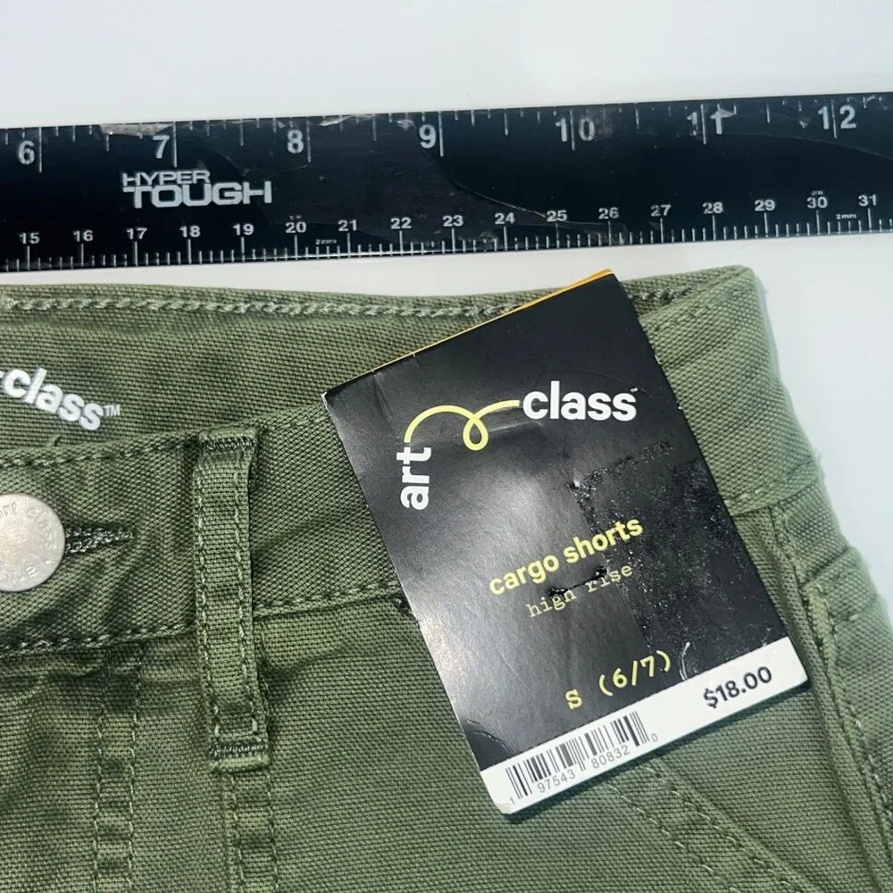 Art Class Cargo Shorts Girls S 6/7 Green Cotton High Rise Casual